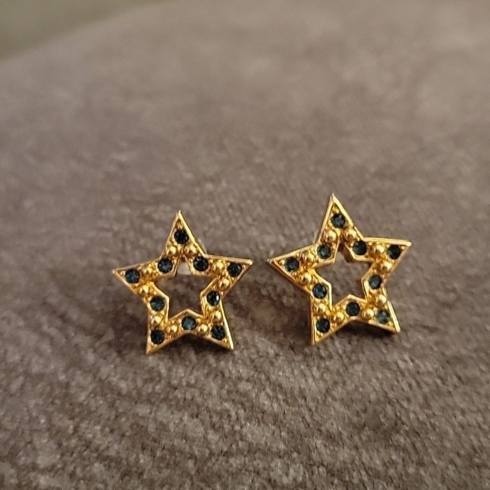 VTG AVON Goldtone Blue Rhinestone Star Nebula Holiday Post Earrings - Picture 2 of 6